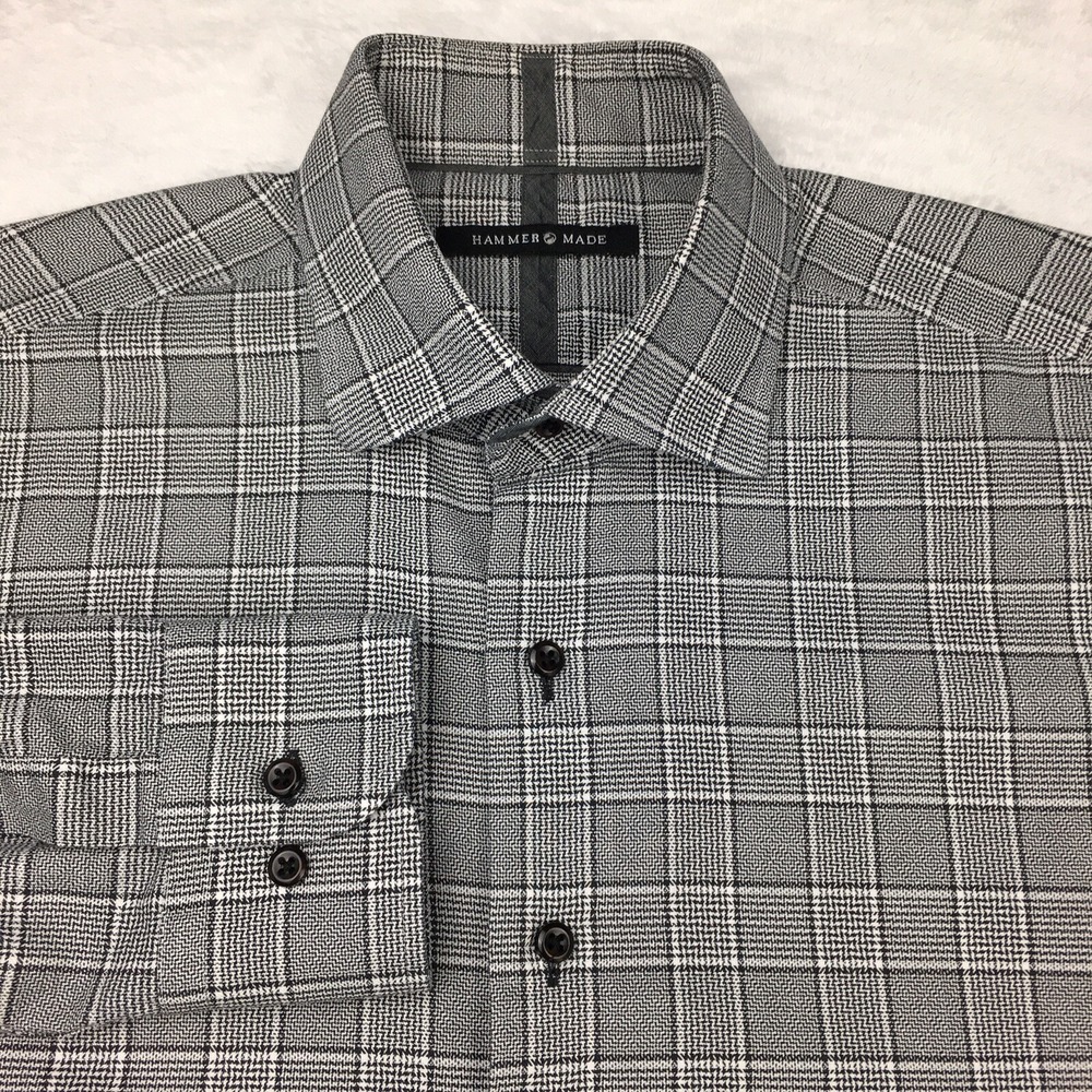 Hammer Made Dress Shirt Mens 16 (41)‎ Gray Plaid Long Sleeves
